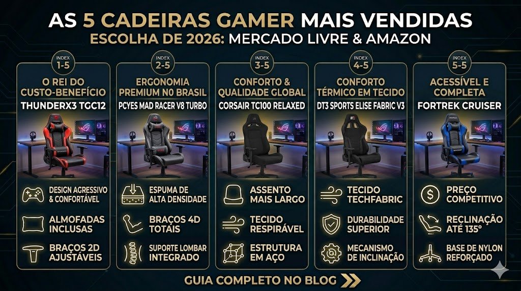 As 5 Cadeiras Gamer Mais Vendidas no Mercado Livre e Amazon em 2026