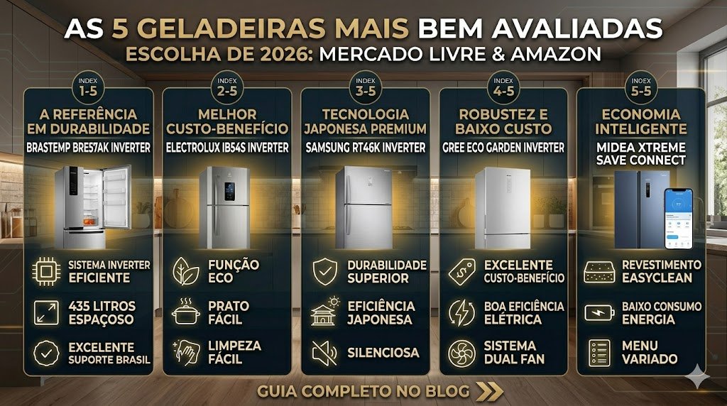 As 5 Geladeiras Mais Bem Avaliadas no Mercado Livre e Amazon em 2026