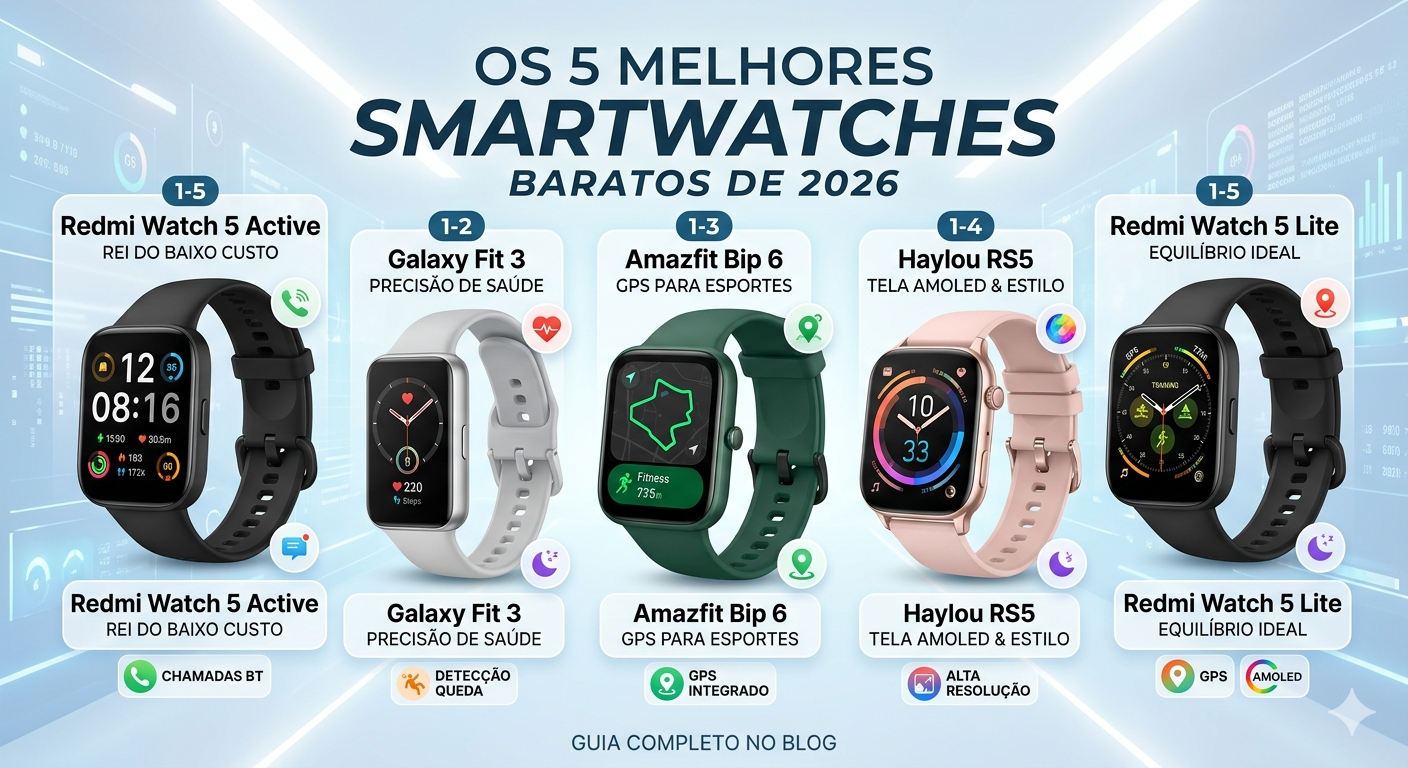 Os 5 Melhores Smartwatches Baratos de 2026: O Guia do Custo-Benefício