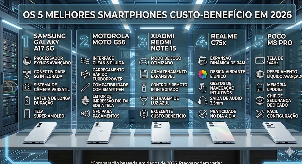 Os 5 Melhores Celulares Baratos para Comprar em 2026