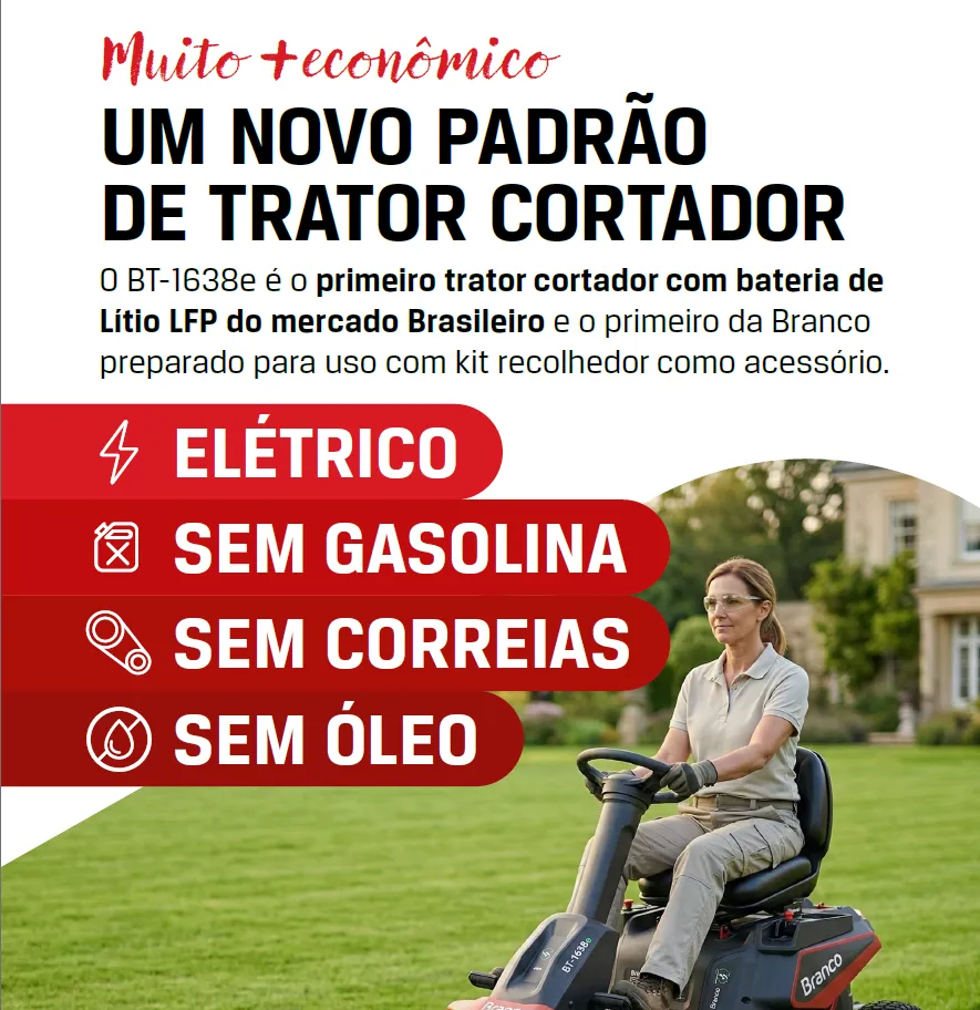 Trator Dirigível Cortador De Grama Elétrico Bt-1638e Branco