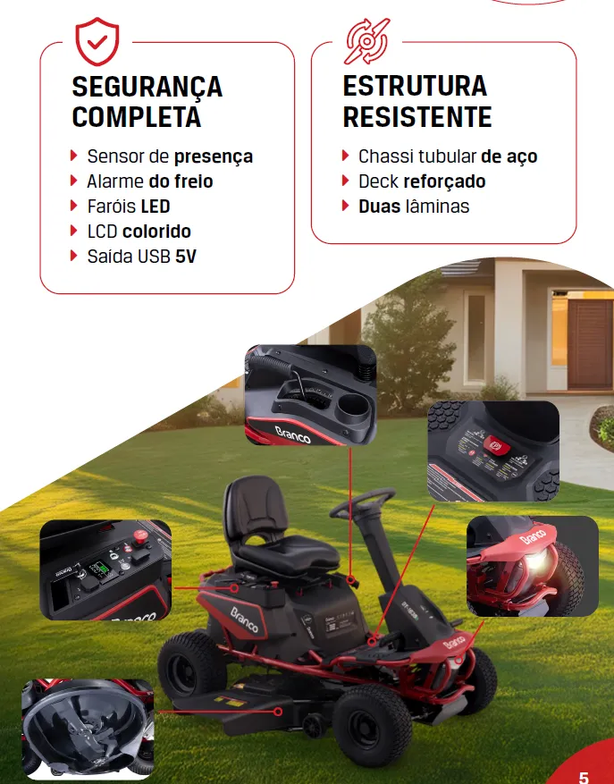 Trator Dirigível Cortador De Grama Elétrico Bt-1638e Branco
